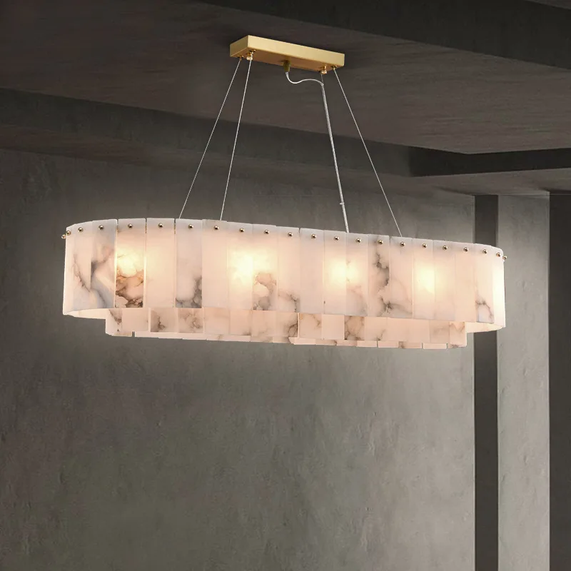 Light luxury modern Nordic living room restaurant copper marble pendant lamp stone brass chandelier