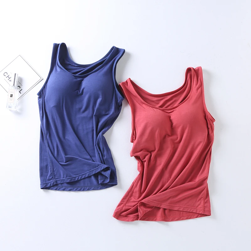 Custom Yoga Vest With Chest Pad Sports And Fitness Modal Vest With Built In Bra