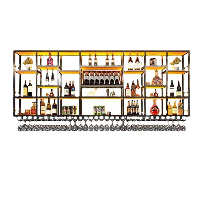 Wrought Iron Home Bar Wall Retro Decoration Creative Luminous Rack Restaurant Wine Metal Wine Rackwine Rack Wall Mounted