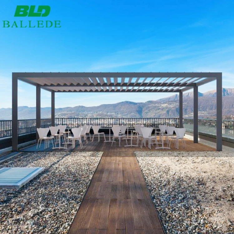 New design outdoor pergola waterproof opening louver roof electric garden awning with LED lights