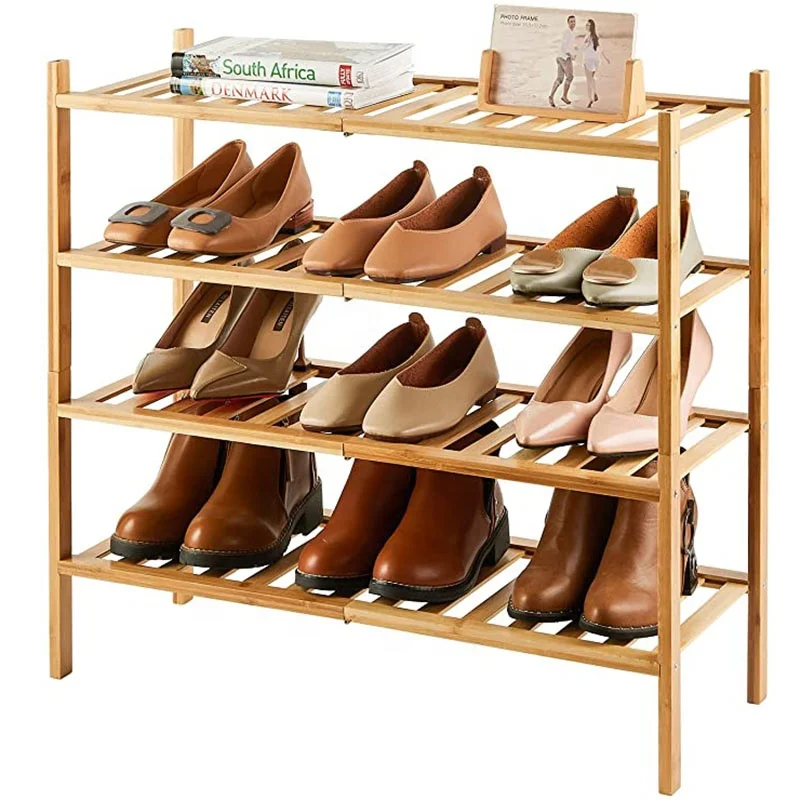 4-Tier Bamboo Wood Shoe Rack for Entryway