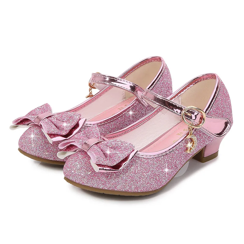 2021 Girls Princess Shoes Butterfly Knot High-Heel Shiny Princess Crystal Shoe Performance Party Shoes Birthday Present