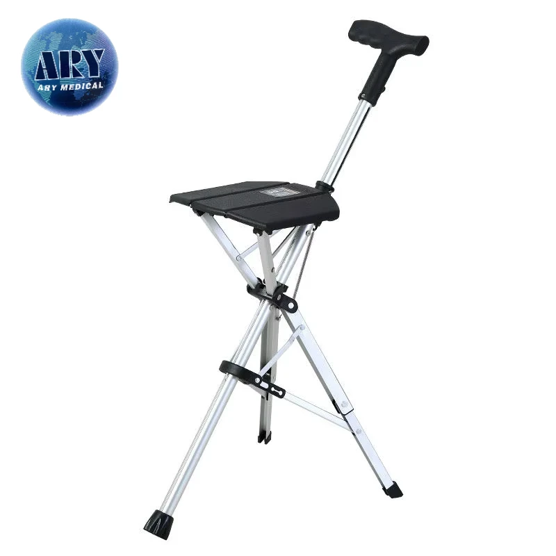 Lightweight Electric Foldable Folding Three Legs Cane Elderly Walking Stick With Seat Stool Open the with One