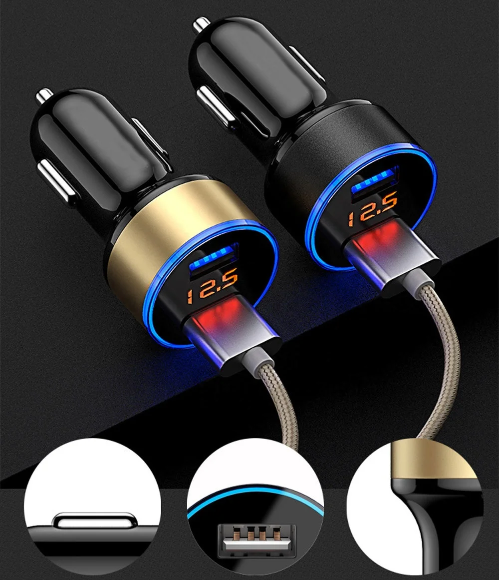 Car Charger Adapter 3.1A Digital LED Voltage/Current Display Auto Vehicle Metal Charger For Smart Phone/Tablet