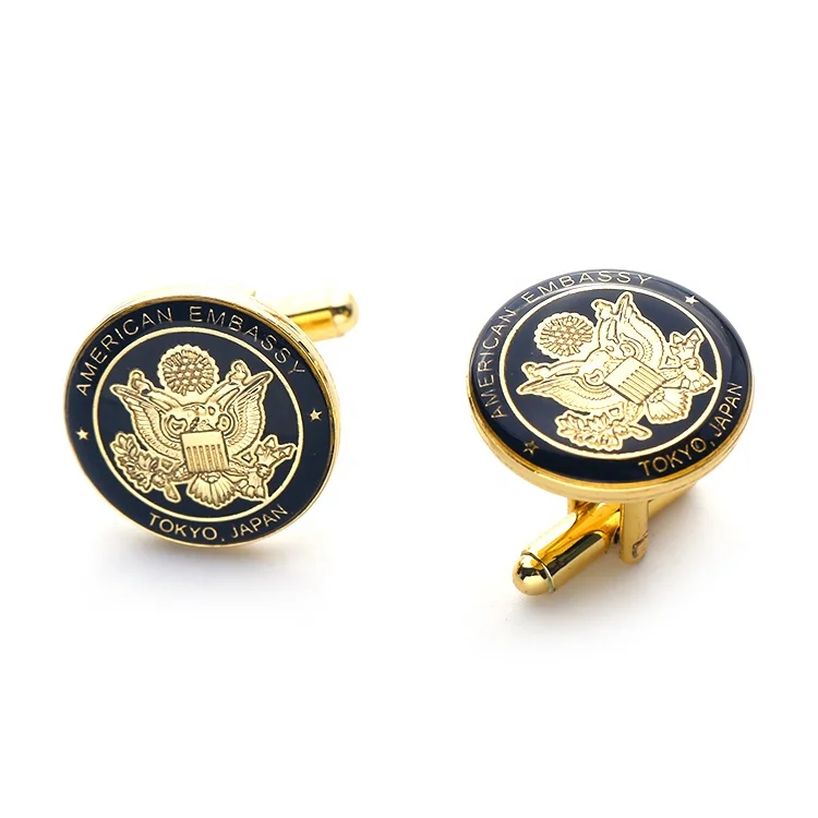 custom gold plated metal soft enamel logo coated epoxy fashion cuff links tie clips