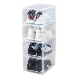 Rectangle Foldable Display Shoe Storage Box Transparent Portable Drop Front Organizer Plastic Shoe Box