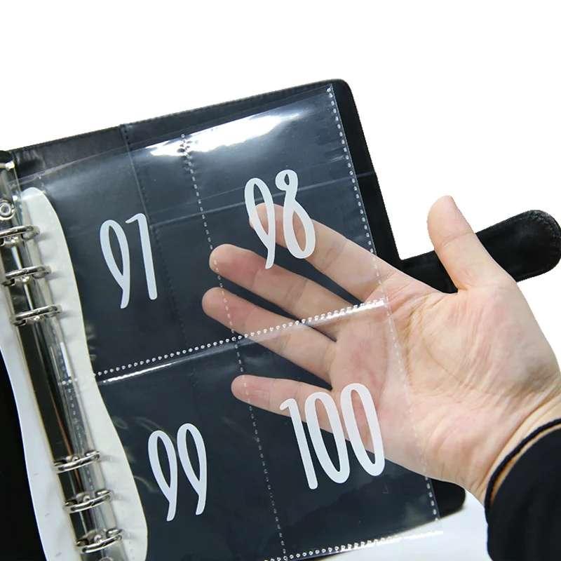 25sheets 100 Pockets With 1-100 Serial Number 6 Ring A5Binder Sleeves,Apply To 100 Envelope Challenge Binder Digital inner page