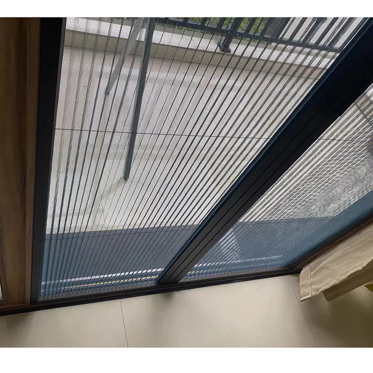 Anti Aluminum Frame Fiberglass Pleated Mosquito Net Trackless Retractable Fly Screens Door Fly screen Sliding Door