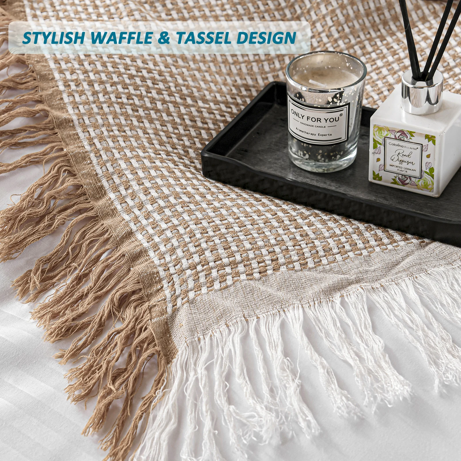 The best-selling simple waffle and tassel blanket is my bamboo fiber blanket