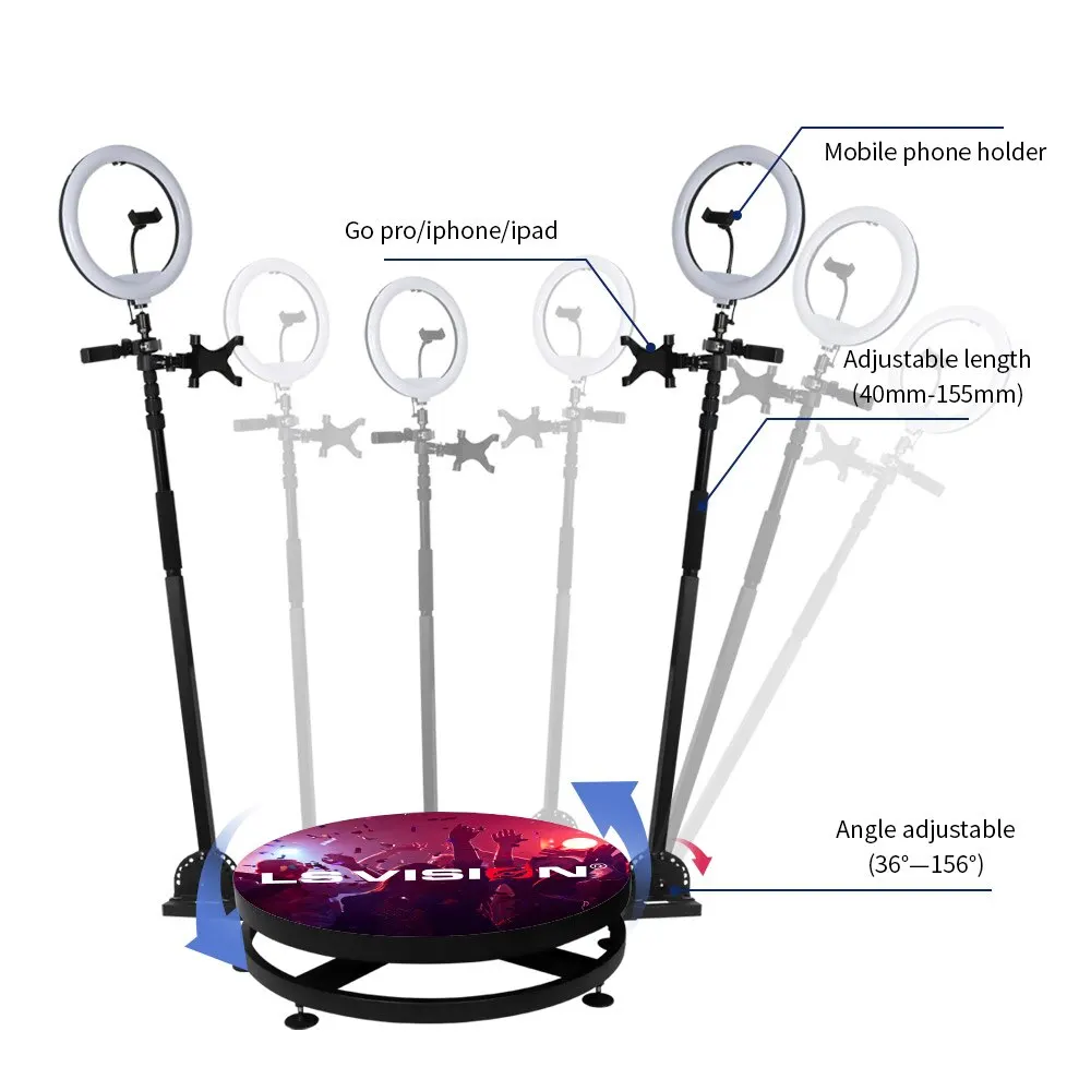 New Design Tempered Glass Led Automatic 360 Degree Photo Booth Rotating Camera With Rgb Light Photo Booth 360 Photobooth