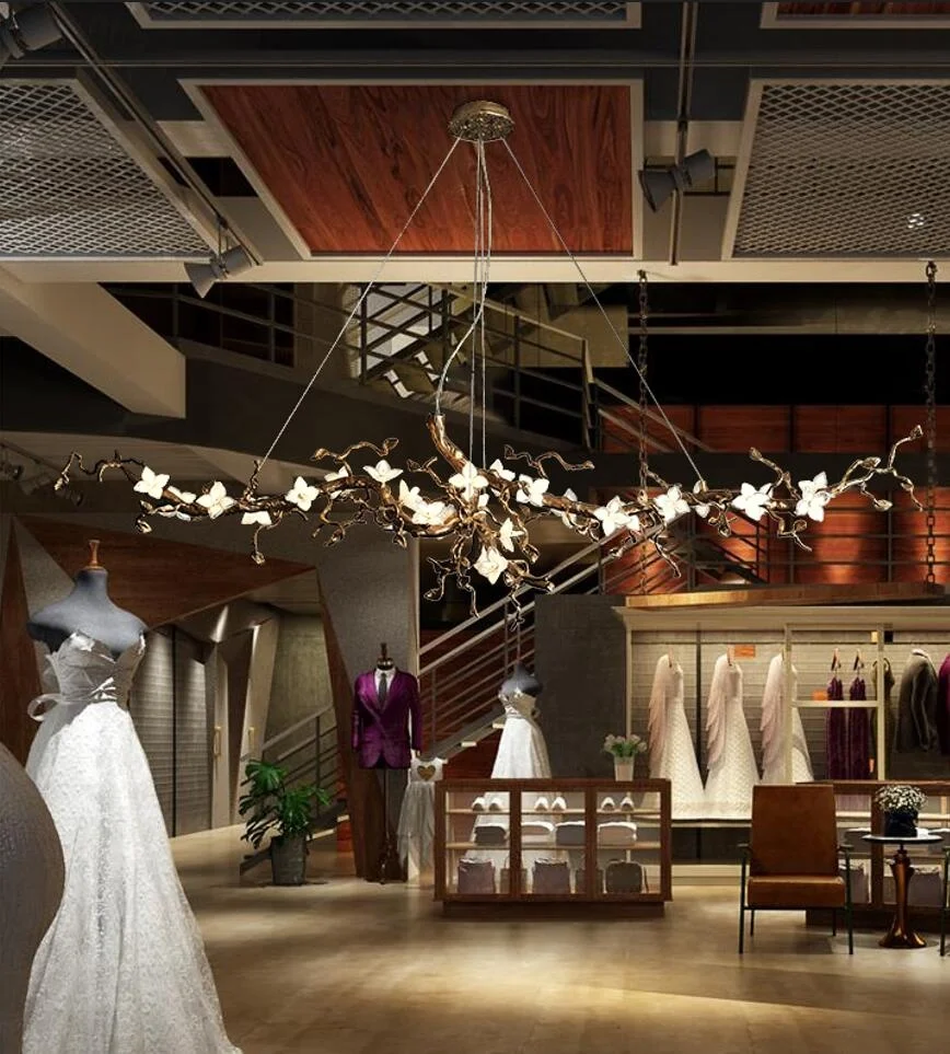 Post-modern French light luxury custom crystal chandelier all copper branches kapok tea room lighting flower decor pendant light