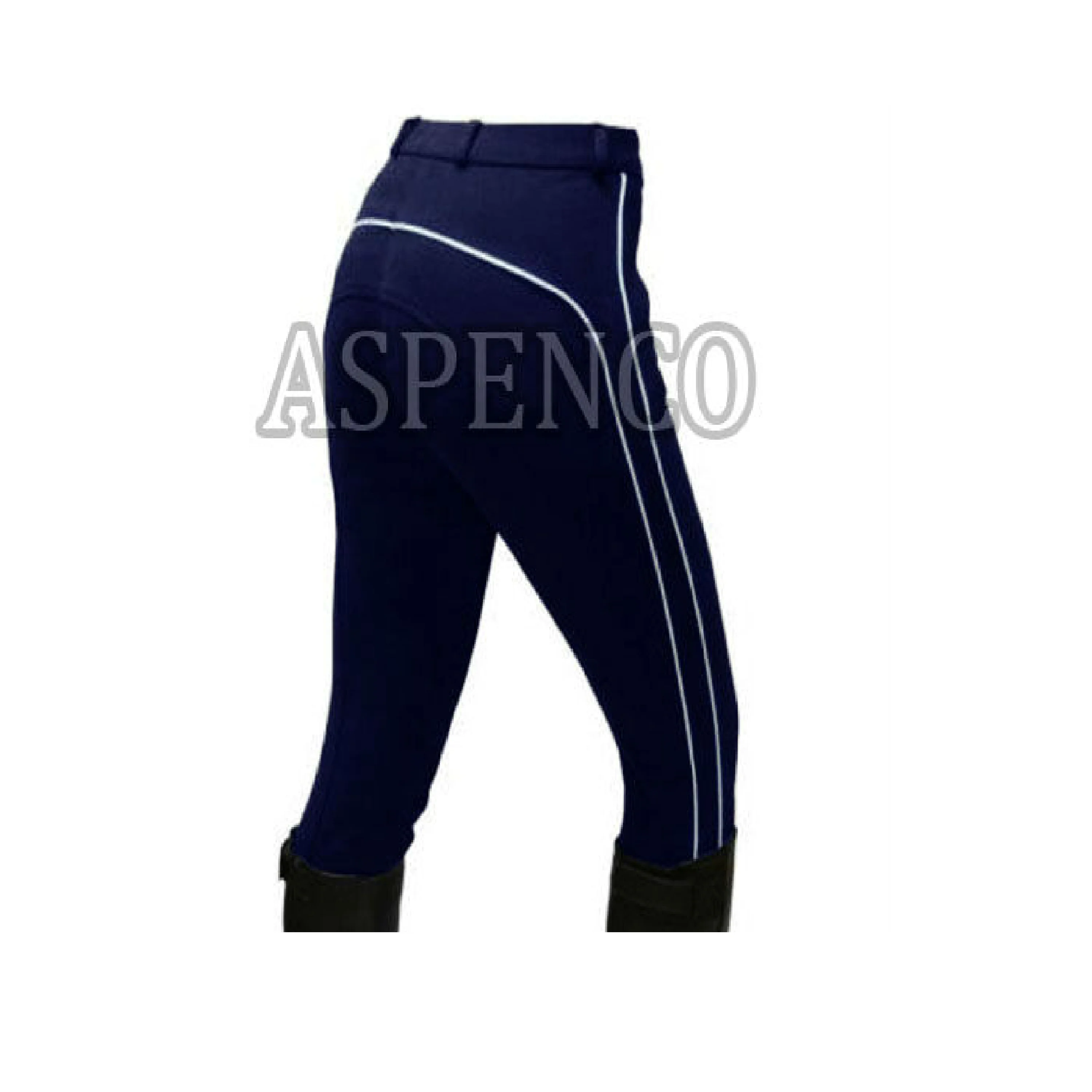 Ladies Horse Riding Jodhpurs Knitted Riding Breeches Eco Friendly Breeches Navy Blue- Aqua Piping