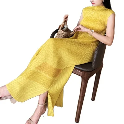 2020 summer slim black dress Chinese style retro fairy style dress pleated miyake