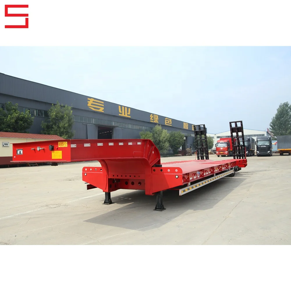 SINO AUTO 60 Tons Lowboy Trailer 40ft Flatbed Trailer 40t Low Bed Trailer
