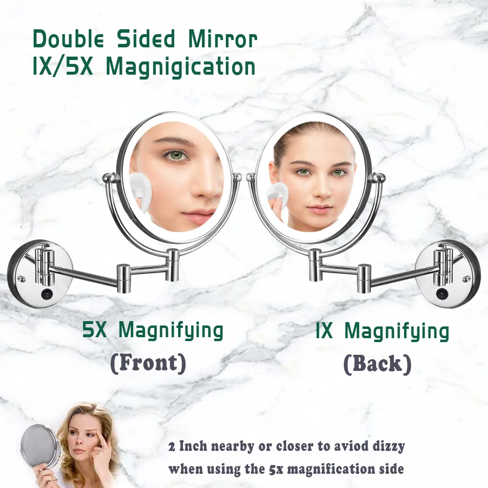 Factory Wholesale Led Cosmetic Mirror Double Sides Lighted Shower Shaving Mirror With Holder Bathroom Suction Cup Mirror