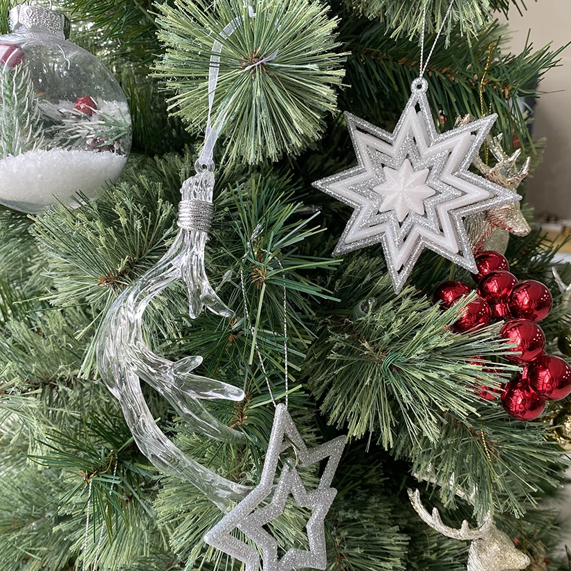 
Factory Direct Sale Shiny Starbrust 10cm Silver White Glitter Star Christmas Ornament Tree Hanging 