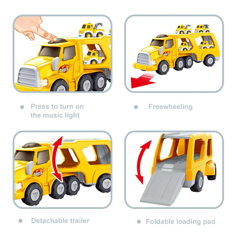 Amazon Top Seller Plastic Inertia Car Play Set Double Deck carrier  Engineering Tractor truck With Sound And Light