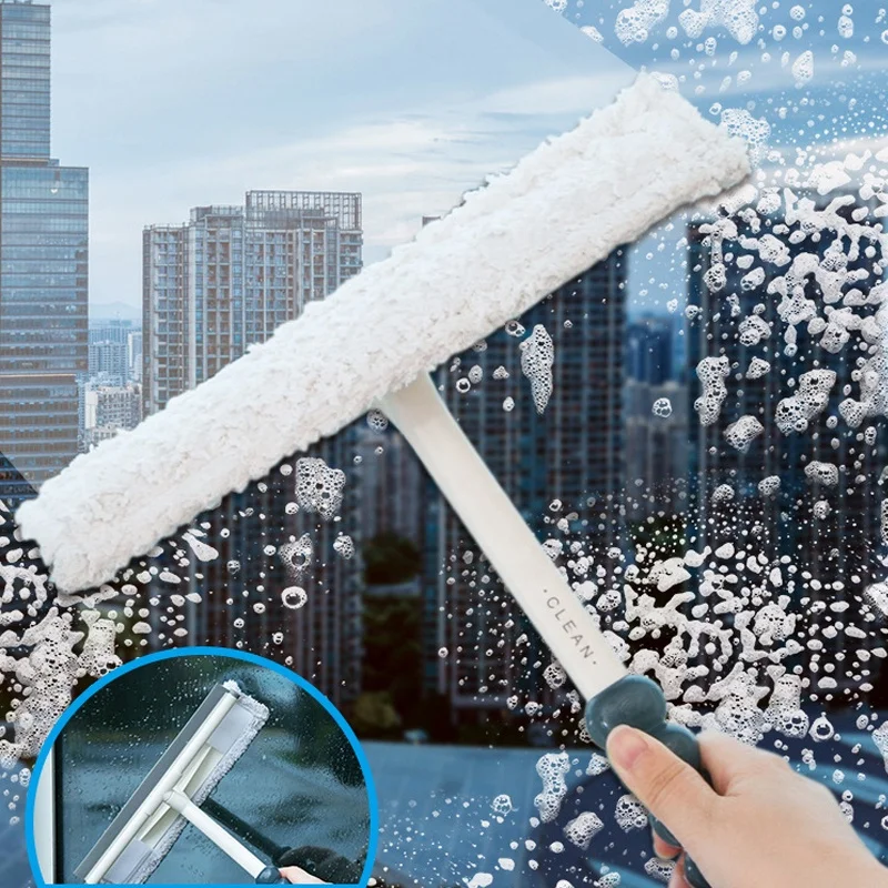 Window Cleaning Tools Microfiber Window Glass Wipe Scrubber Handle Squeegee With Short Pole