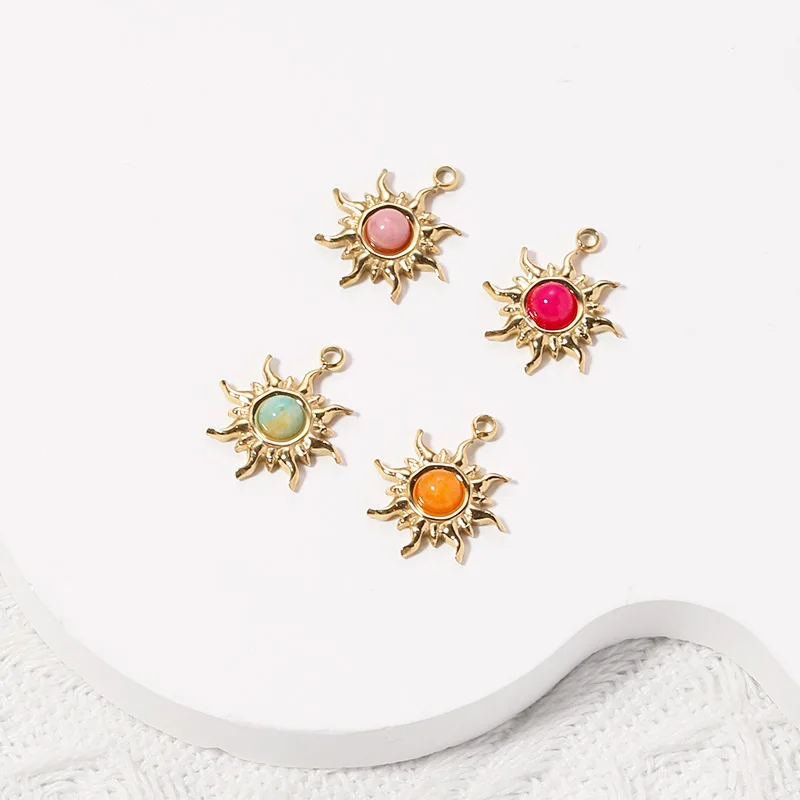 Bohemian Natural Stone Stainless Steel Sun Pendant Jewelry Accessories DIY 18K Gold Plated Necklace Bracelet Earrings