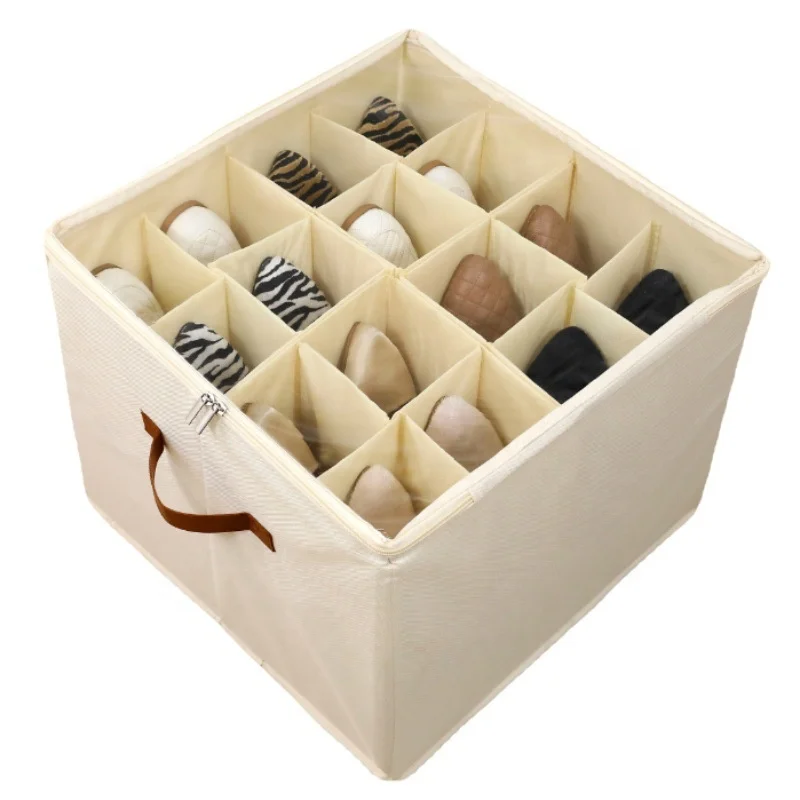 16 grid fabric storage box Shoes storage box with lid with sturdy handle