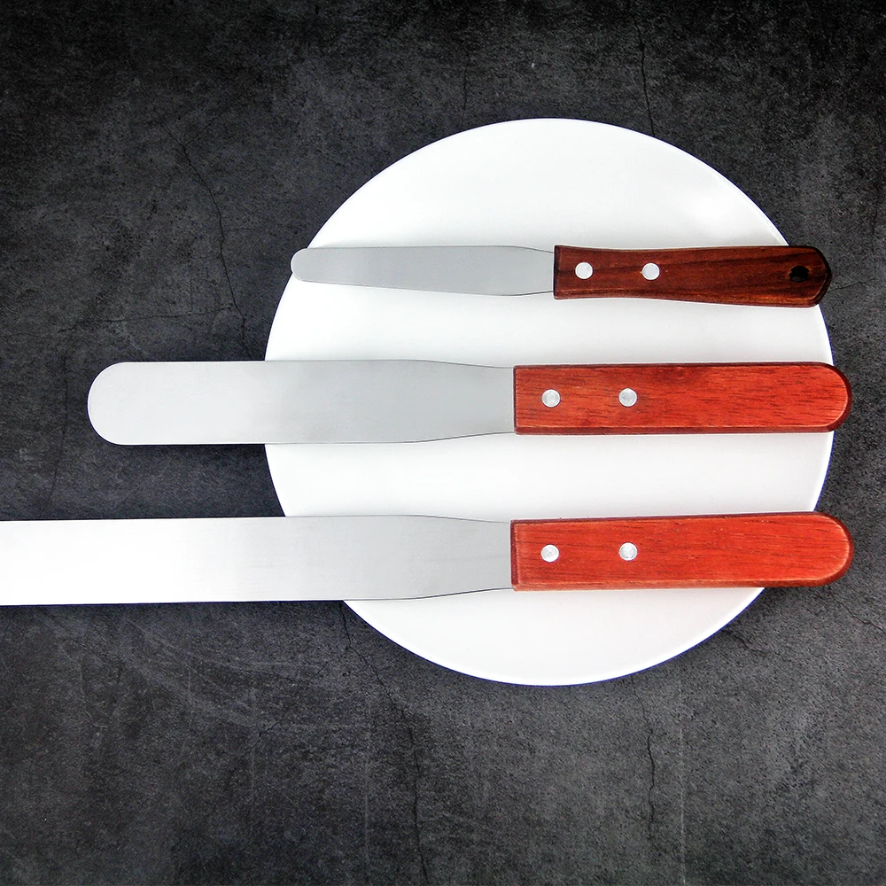 YF Custom Pastry Cake Cream Scraper Butter Spatula With Wooden Handle Cake Baking Icing Spatula