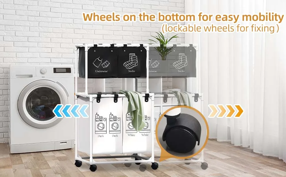 Laundry Hamper Large Blanket Basket Sorter 4 Section Bag Organizer  Heavy Duty Loundry Cart Baskets For Dirty Clothes