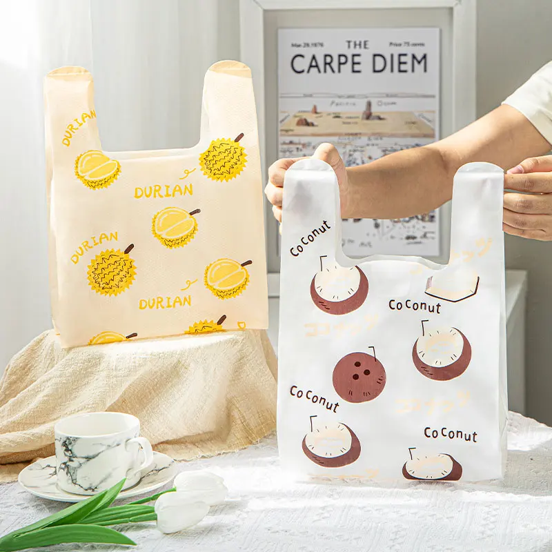 Custom Printed Large HDPE Take T-Shirt Bags Luxury Biodegradable Supermarket Shopping Bags Logos Reusable Food Grocery