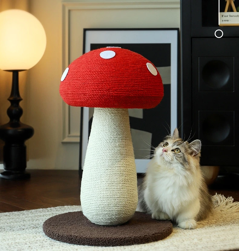 Red Mushroom Shape Cat Scratching Post Cute Modern Pet Toy Grinding Claw Cat Tree Tower Sisal Cat Scratcher Tree