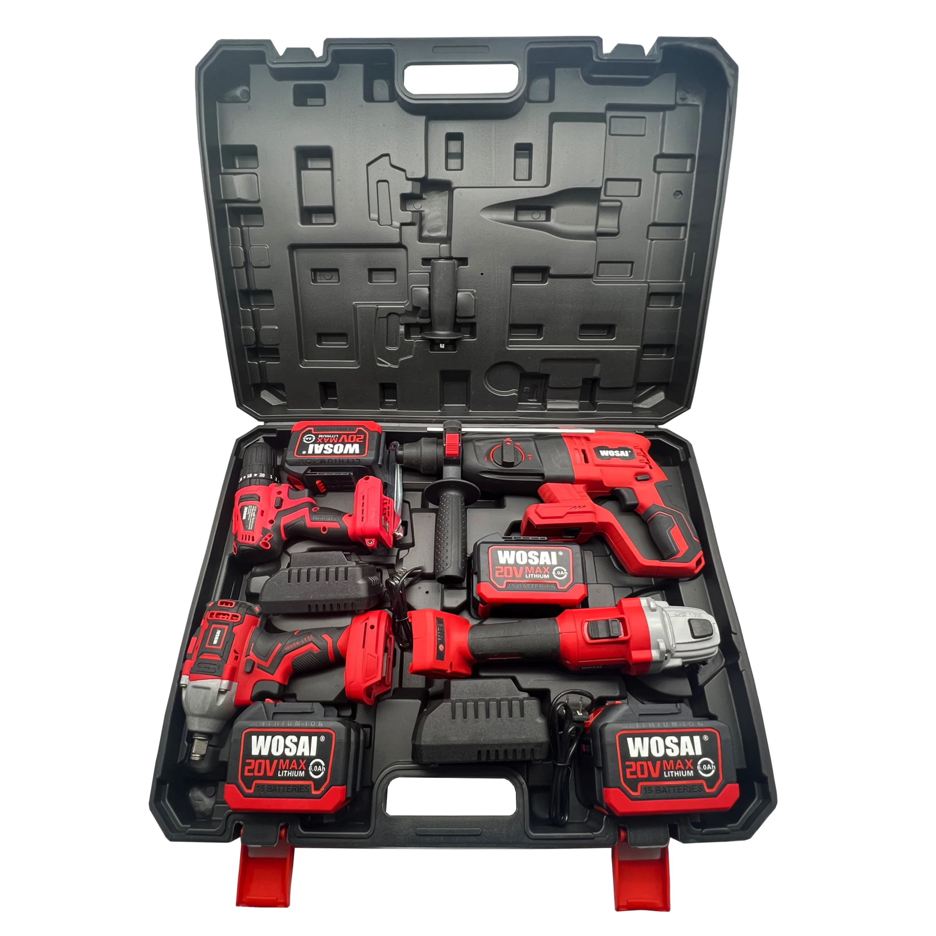 WOSAI 20V MAX Cordless Drill and Impact Driver Power Tool Combo Kit with 4 Batteries and Charger