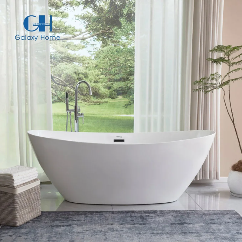 Acrylic Freestanding Bathtub Contemporary Soaking Tub White Acrylic Brushed Nickel Drain Overflow