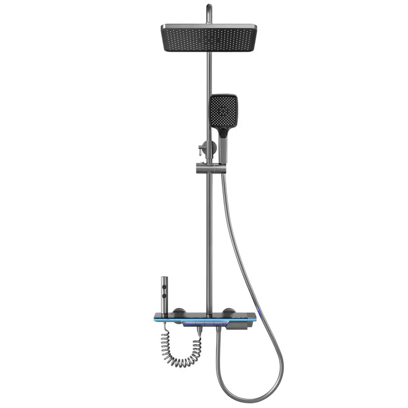 LED Piano Key Temperature Digital Display Bathroom Light 4 Function Shower Set with LED Matte