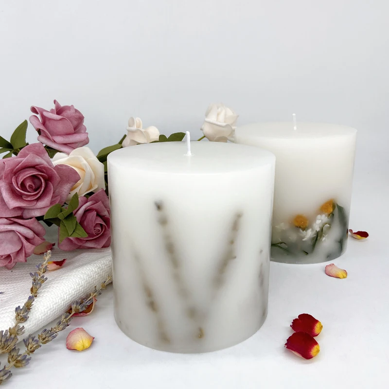 Wholesale Custom Label Craft Scented Pillar Candles with Natural Dried Flowers