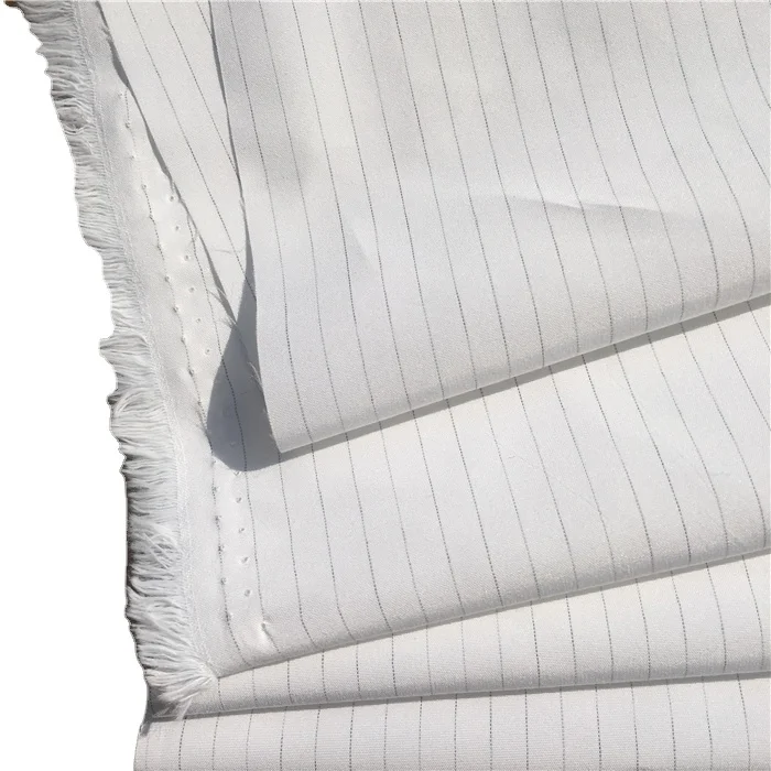High Density 5MM Stripe Anti-static And No-dust Clothing 75D*160D Polyester Plain Conductive Pongee Fabric