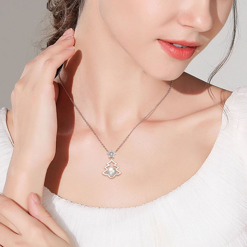 2024 Hot Sale Party Christmas Designs Jewelry S925 Sterling Silver Christmas Tree Freshwater Pearl Pendant Mounting