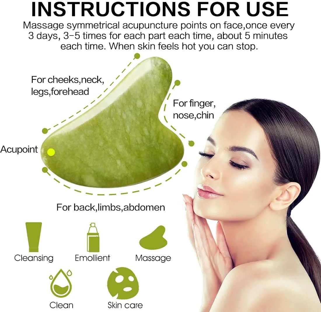 SFM Brand Hot Selling Green Jade Heart Shape Guasha Massager Home Use Gua Sha Stone for Facial Massage Custom Logo