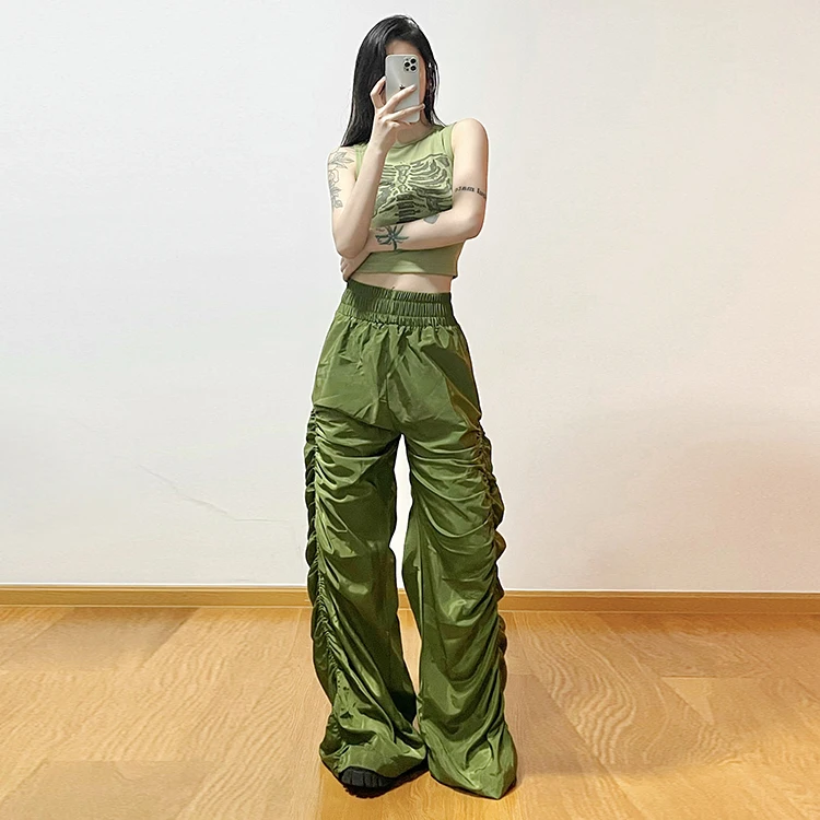 Womens Custom European and American Style Fold Sexy High Waist Casual Pants Female Design Sense Pleated Loose Stacked Long Pants