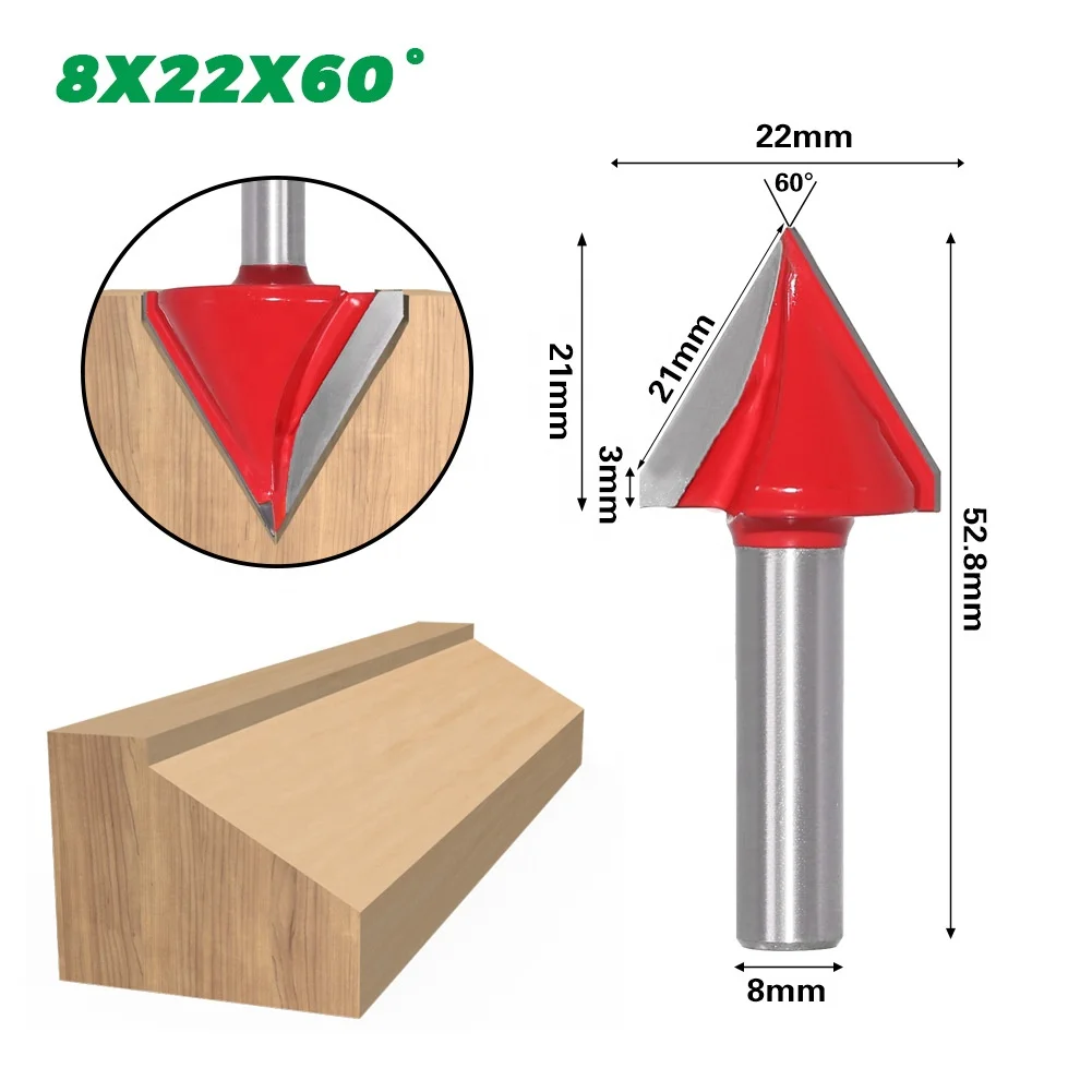 Hot sale 8mm handle 60 90 120 150 degrees Woodworking router bits  V-shaped for wood trimmer engraving tools