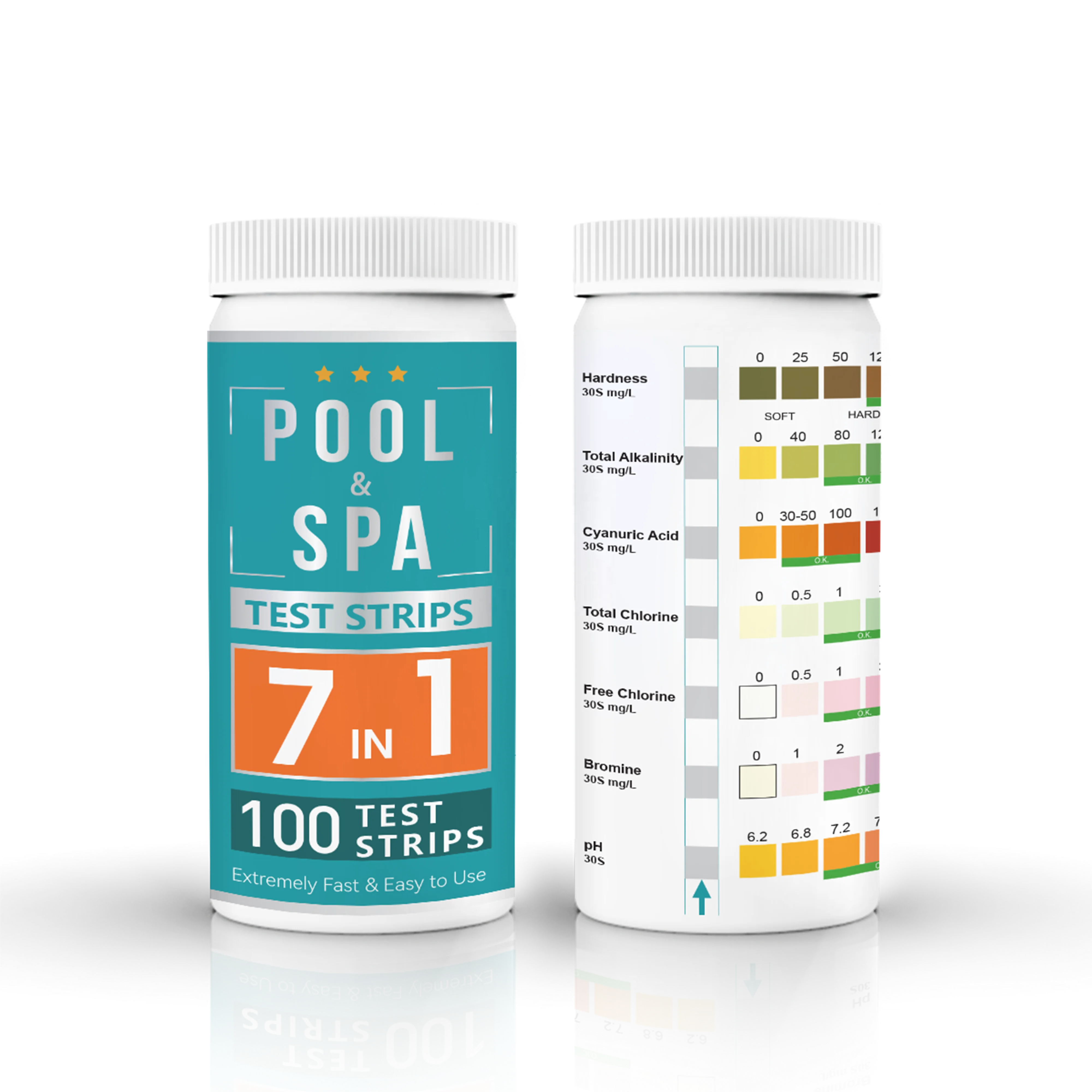 Factory good sell PH hardness chlorine kit for Hot tub and Spa 7 In 1 Swimming Pool Water Test Strips