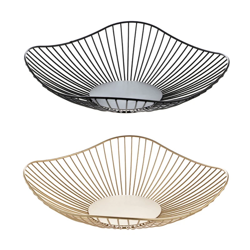 Modern Creative Design Stainless Steel Gold Plated Metal Wire Fruit Storage Basket
