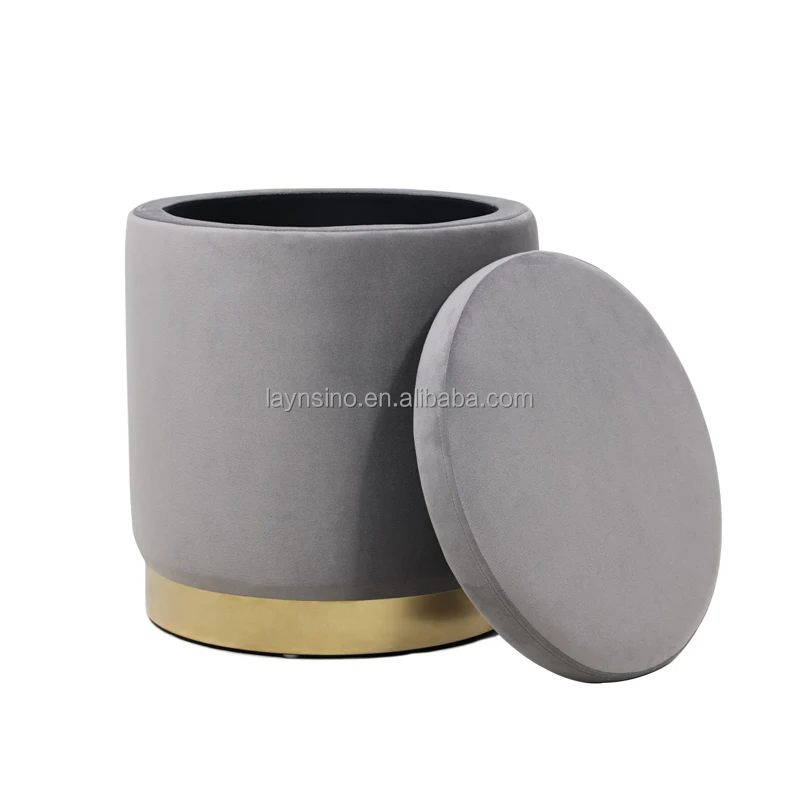Home Furniture Living Room Footstool Ottoman Round Tufted Velvet Modern Ottoman Stool With Storage