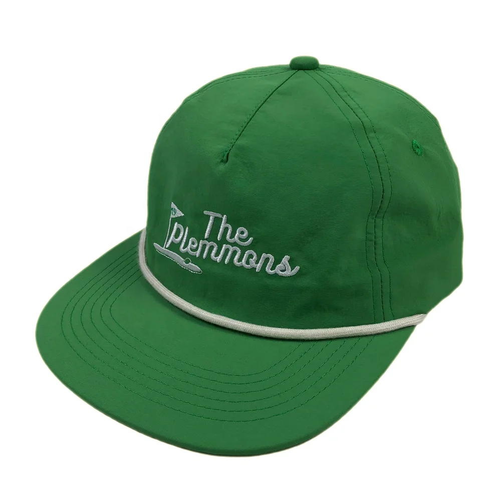 OEM fashion green polyester fast dry 5 panel sport snapback hat  with number 19 embroidery logo custom golf caps with rope
