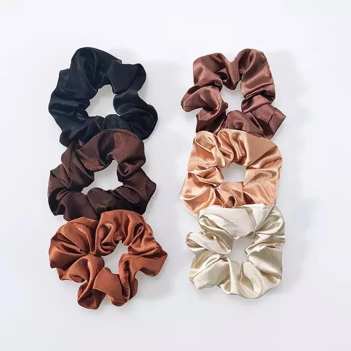 B.PHNE Wholesale Brown Hair Scrunchies Women Accessories Black Ponytail Holder Hair Ties Girls Satin Scrunchies