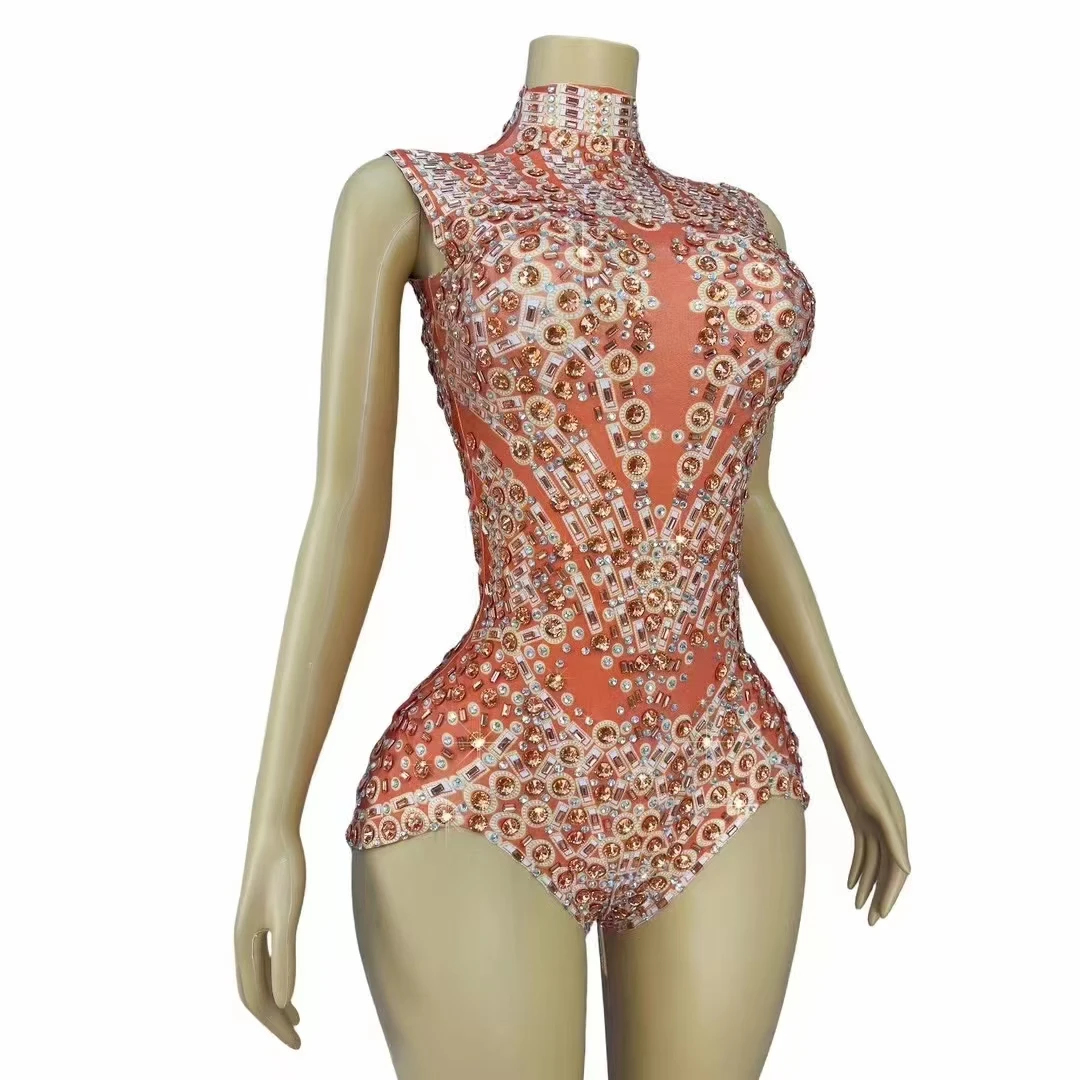 Flashing Silver Purple Fringes Rhinestones Sleeveless Bodysuit Sexy Evening Birthday Singer Costume Party Style Chiffon Outfit