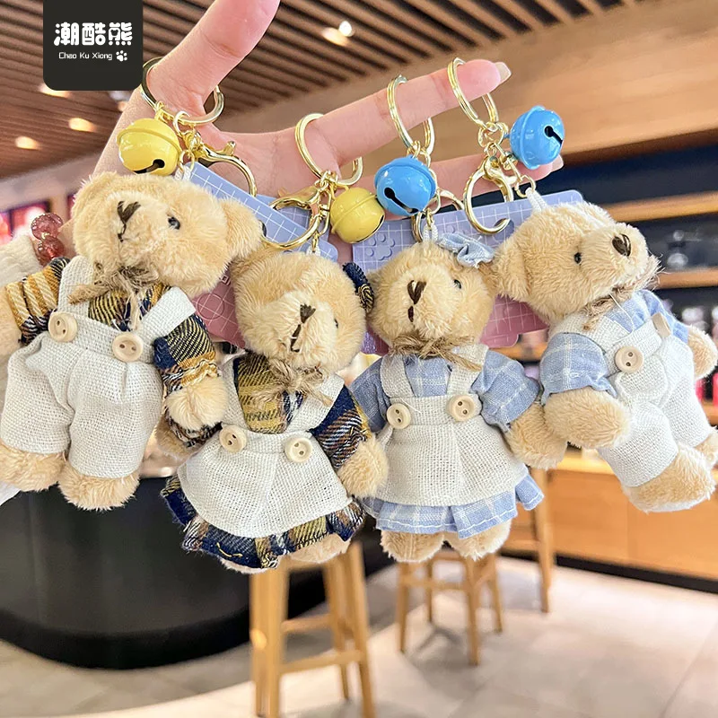4.7 inch hot sell kawaii couple Teddy bear plush keychain soft stuffed & plush toy animal for kids gifts bag decor 12cm