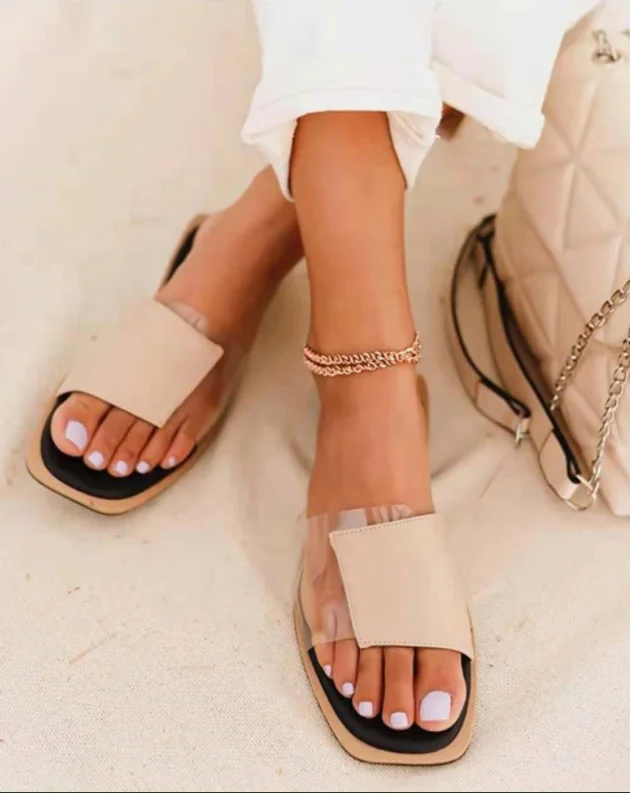 2021 African Stylish Summer White Orange Sexy Square Toe Flat Heels Jelly Slippers Outdoor Casual Beach Women Slides Slippers