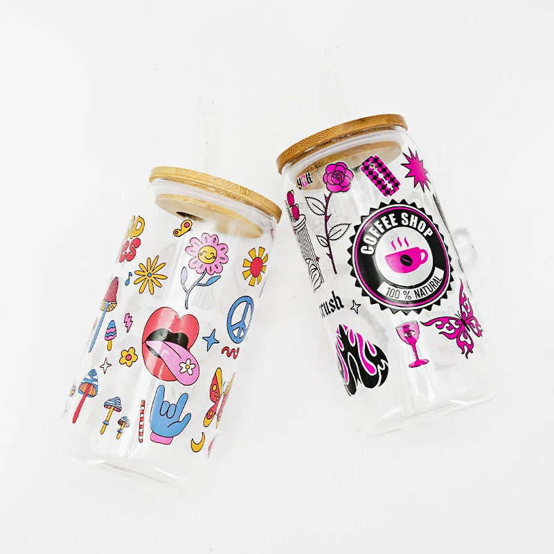 Custom Waterproof Design Decals Vinyl Eco Solvent Transfer Stickers 16oz UV DTF Sticker Cup Wraps Transfers For Glass Cup
