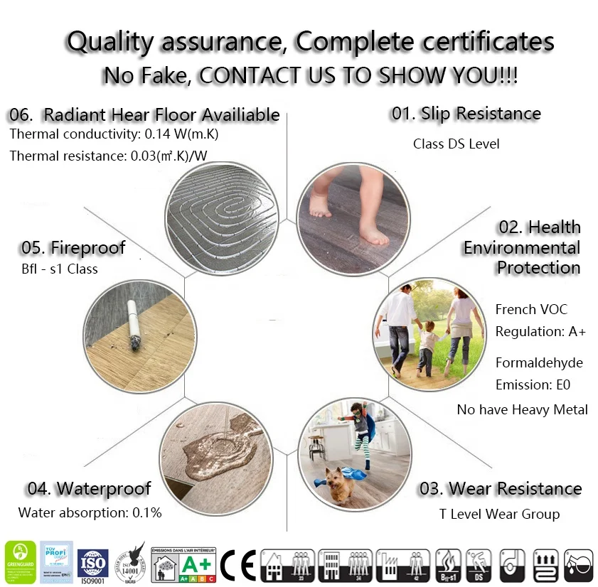 Easy Maintenance Fireproof PVC Floor Tiles Covering 3mm Wood Vinyl Floor Tiles Hospital