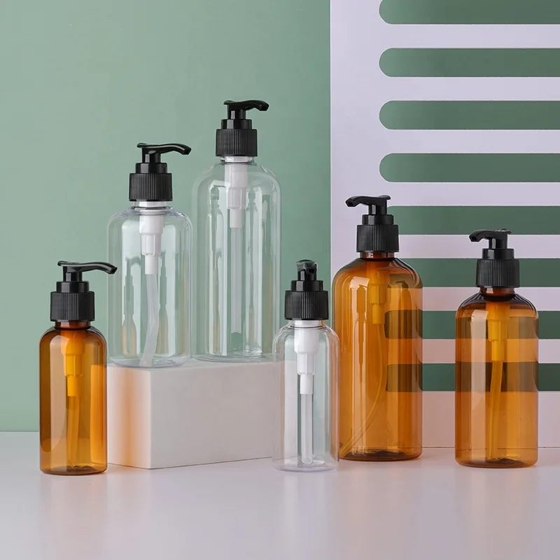 100Ml 200Ml 300Ml Pet Plastic Transparent Brown Large-Capacity Empty Shampoo And Conditioner Bottles 30 Ml Custom Logo