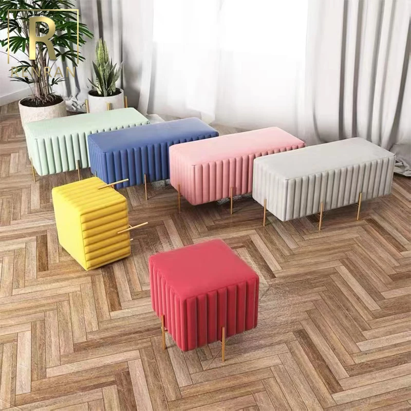 modern design fabric leather metal leg long bench seat sofas shoes changing stool long chairs stool