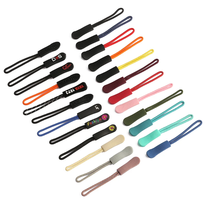Wholesale Colorful rope Zip Head Silicone zipper Slider Pvc Rubber Custom Zipper Pull